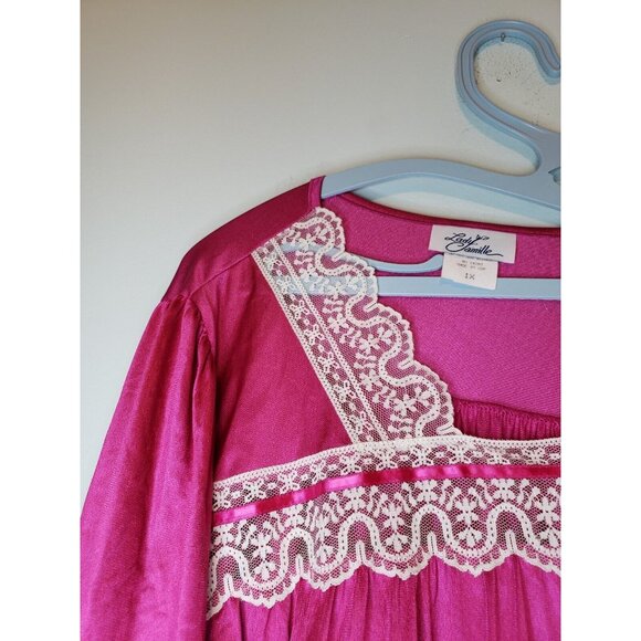 Vtg Lady Camille Womens Plus Sz 1X Pegnoir Robe Open Front Pink 3/4 Sleeve Lace - Picture 4 of 6